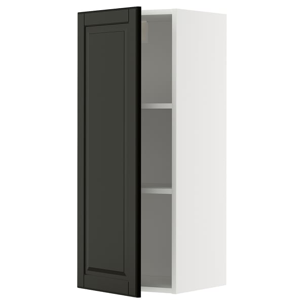 Modern black and white cabinet with adjustable shelves.