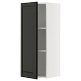 Modern black and white cabinet with adjustable shelves.