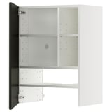 A white METOD kitchen cabinet with a black door and beveled edges. It has adjustable shelves and a 25-year guarantee.