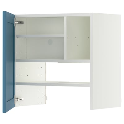 METOD Wall cb f extr hood w shlf/door, white/Lerhyttan blue, 60x60 cm