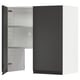 Modern black and white cabinet with adjustable shelves, sleek design, metallic hinges.