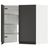 Modern black and white cabinet with adjustable shelves. Sleek, matte finish, metal hinges, rectangular shape.