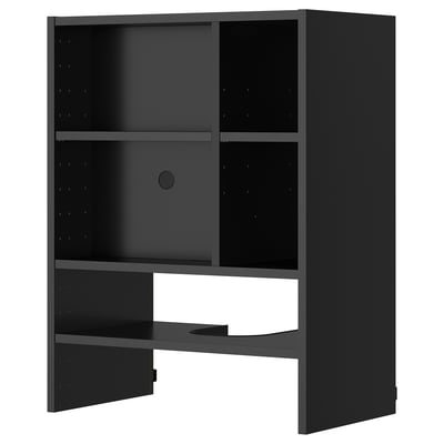 Black METOD kitchen wall cabinet: sleek, dark, square, with adjustable shelves for built-in ventilation, sturdy and modern design.