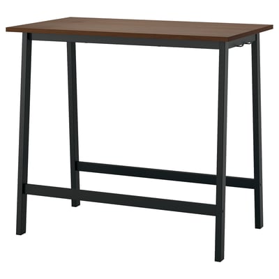 MITTZON: brown wood top, black metal legs conference table with footrest.