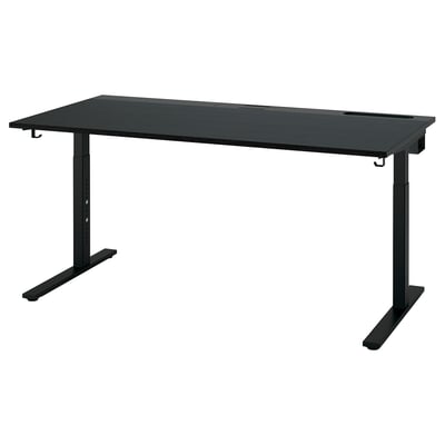 MITTZON black adjustable desk, rectangular with sleek legs, featuring cable management and height adjustment.