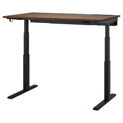 MITTZON desk: sit/stand, dual motors, walnut top, black legs, sturdy.