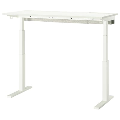 MITTZON white sit/stand desk, adjustable, modern design with dual motors. Stain-resistant top, durable.
