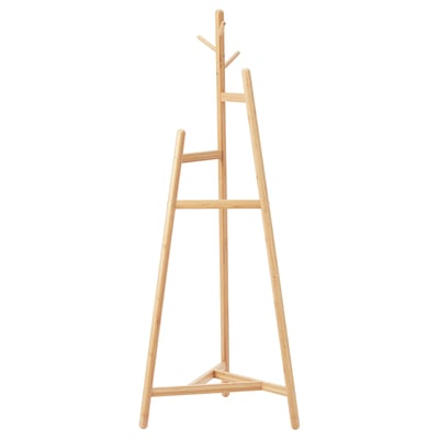 MORSNING wooden coat stand, light brown, bamboo, a-frame design, multiple hooks for hanging.