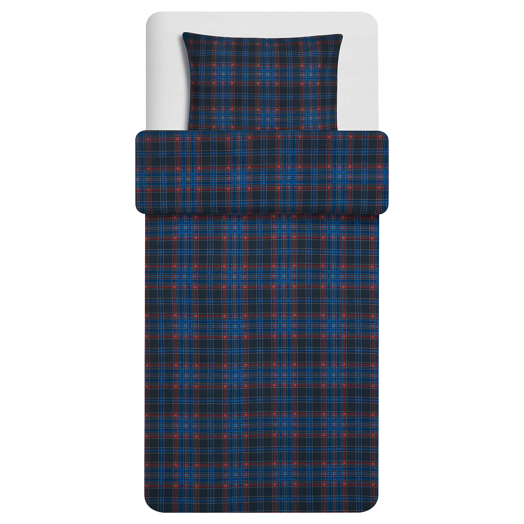 MOSSRUTA Quilt cover and pillowcase, dark blue, check, 150x200/50x60 cm