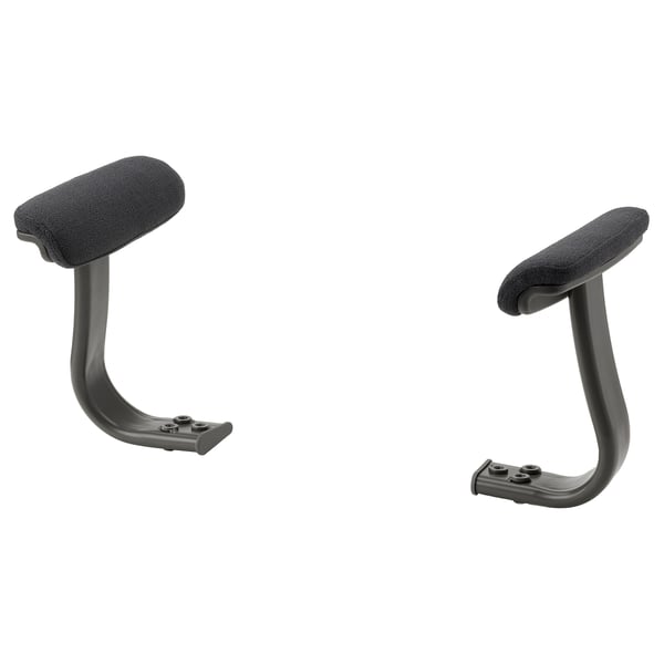MULLFJÄLLET black office chair armrests, upholstered in recycled polyester foam.