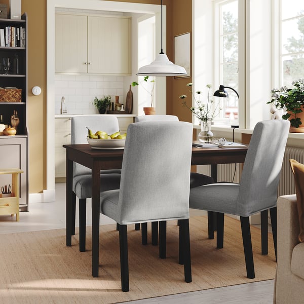 NÄSINGE / BERGMUND Table and 4 chairs, dark brown stained beech veener/Orrsta light grey black, 130x80 cm