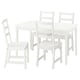 White dining table and four chairs set with ladder-back design in clean, minimalist style.