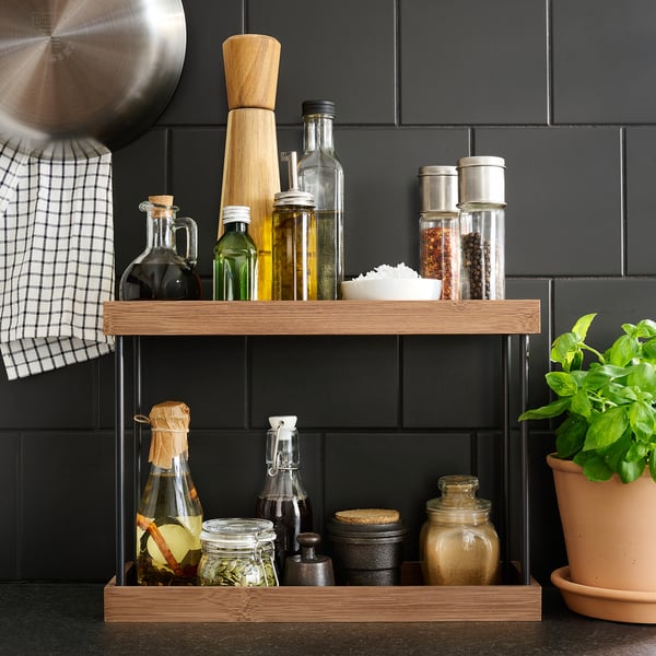 NÅLBLECKA Kitchen countertop organiser, metal/bamboo, 38x13x28 cm