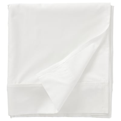 NATTJASMIN white bed sheet, cotton & lyocell blend, sateen weave, rectangular, plain.