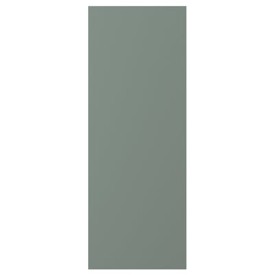 A NICKEBO cabinet door in grey-green. It is rectangular, smooth, and made of durable foil with a modern design.