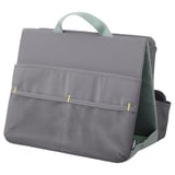 Gray mesh organizer with handle, designed for carrying school supplies.