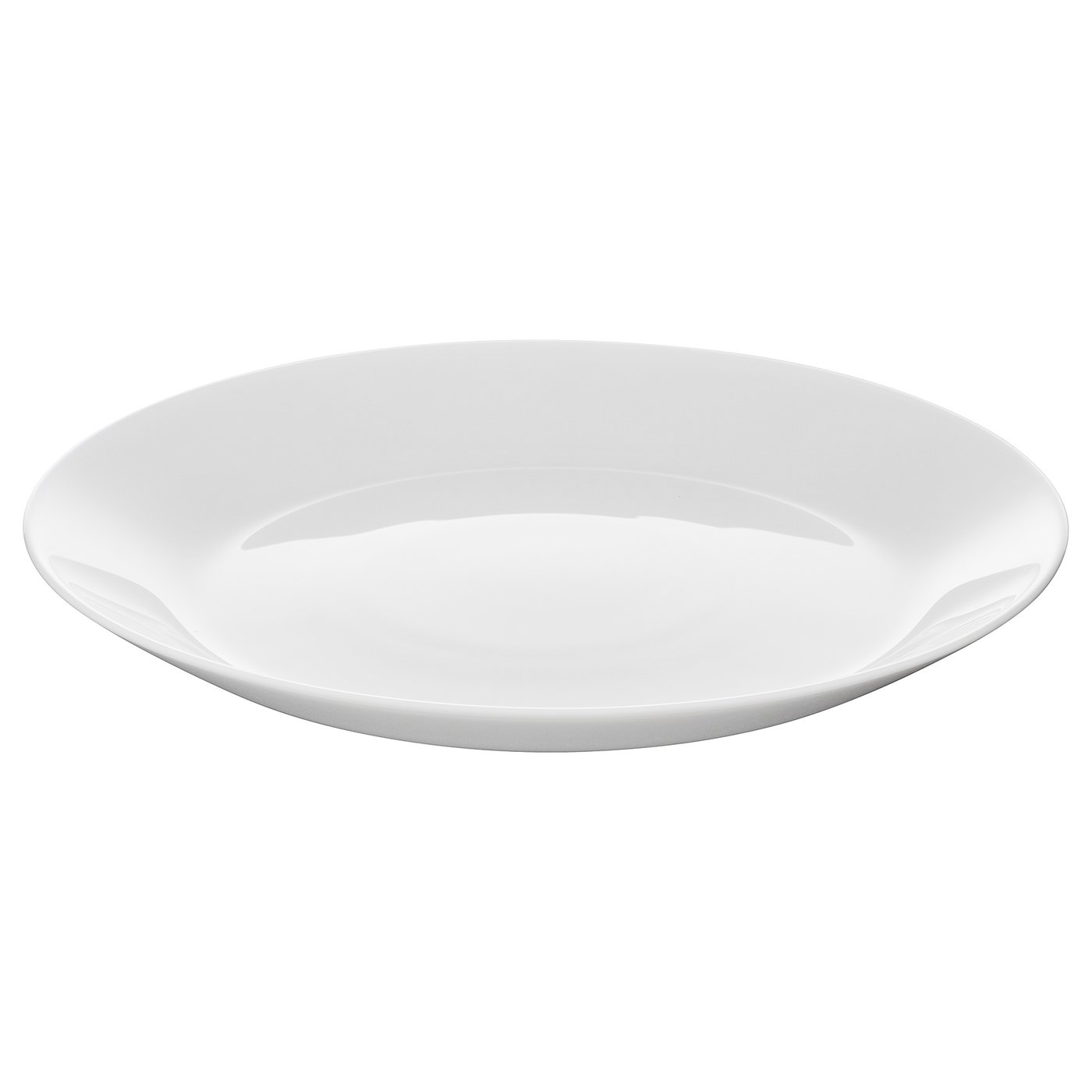 Elegant white OFTAST plate, round, smooth edges, made of tempered glass.