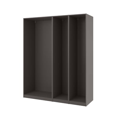 Ikea PAX wardrobe frame: modern grey, rectangular, open, with dark interior, fiberboard & particleboard.