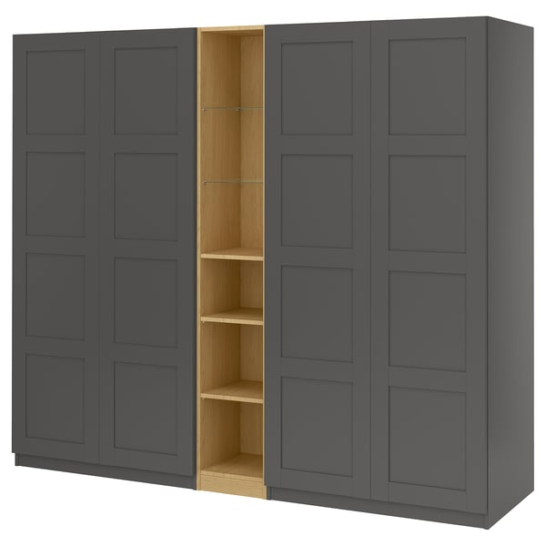 PAX / BERGSBO Wardrobe combination, dark grey dark grey/oak effect, 235x60x201 cm