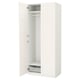 Option: White PAX wardrobe, open doors revealing shelves and mesh basket.