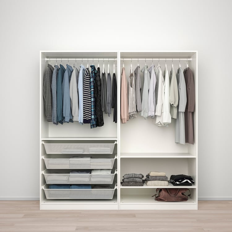 PAX / FARDAL/ÅHEIM wardrobe combination, highgloss white/mirror glass