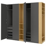 PAX / FORSAND Wardrobe combination, dark grey dark grey/oak effect, 255x60x236 cm