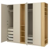 PAX / FORSAND Wardrobe combination, grey-beige grey-beige/oak effect, 255x60x236 cm