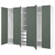 Option: An open green PAX wardrobe with white shelves and partitions, displaying organized storage spaces.
