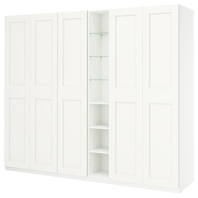 PAX / GRIMO Wardrobe combination, white white/white, 285x60x236 cm