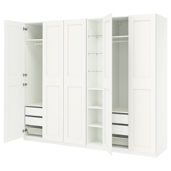 PAX / GRIMO Wardrobe combination, white white/white, 285x60x236 cm