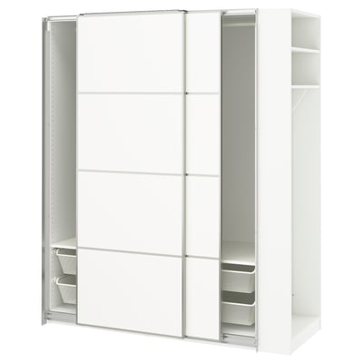 PAX / MEHAMN Wardrobe with sliding doors, white aluminium/white white, 170x66x201 cm