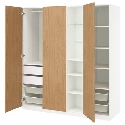 PAX / STORKLINTA Wardrobe combination, white oak effect/white, 185x60x201 cm