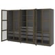 Option: Modern PAX wardrobe: grey with wooden trim, glass doors, adjustable shelves.
