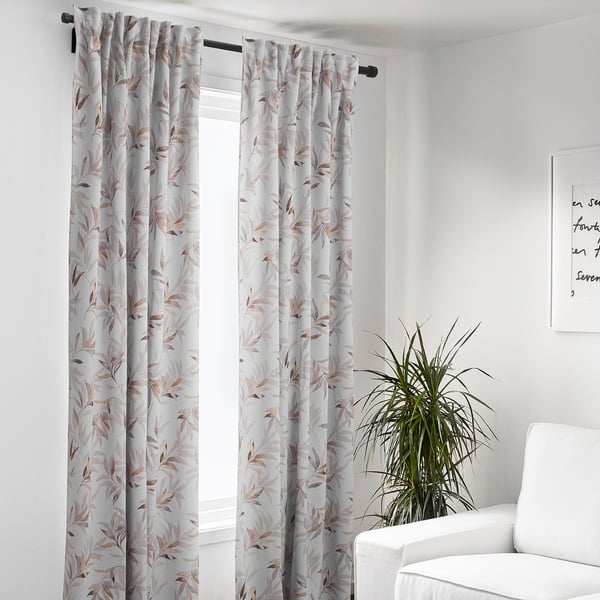 Pialotta Room Darkening Curtains 1 Pair Light Beige Leaves Ikea