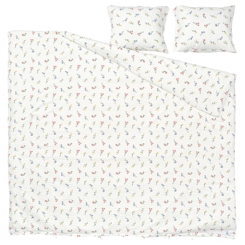 White floral PILDVÄRGMAL bedding set with soft cotton blend, duvet cover & 2 pillowcases.