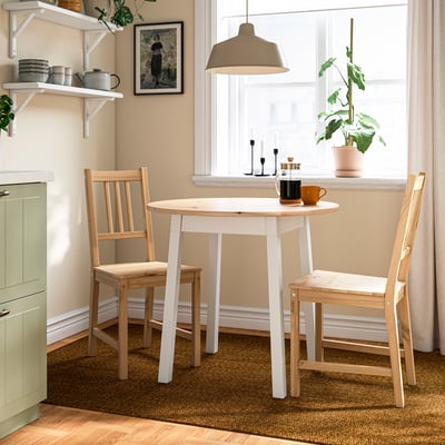 PINNTORP Table and 2 chairs, light brown stained white stained/light brown stained pine, 85 cm