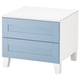 Modern blue & white storage chest: 2 drawers, white legs, clean design.