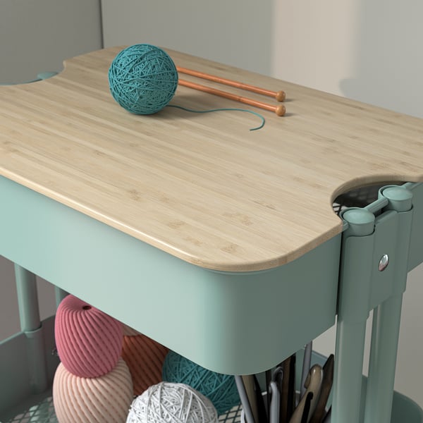 RÅSKOG / NORRÅVA Trolley with lid, light turquoise, 35x45x77 cm