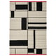 Option: RASTPLATS rug. Beige and black rectangular pattern, red edges. Rectangular, wool and cotton blend.