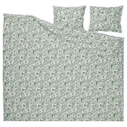RODGERSIA Duvet cover and 2 pillowcases, green/white, 240x220/50x60 cm