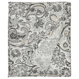 RODGERSIA paisley flat sheet, grey/white, cotton-viscose blend, rectangular, intricate floral pattern.