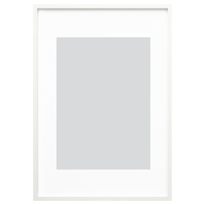 White RÖDALM picture frame with grey mat, modern and versatile; can hang horizontally or vertically.