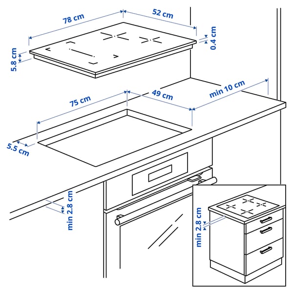 Illustration with measurements for the product: ROGESTAD.