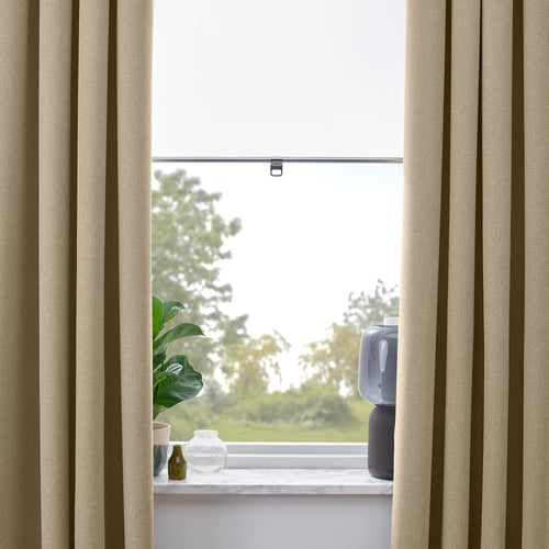 ROSENMANDEL room darkening curtains, 1 pair, yellowbeige, 135x300 cm
