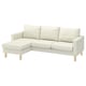 The SALTSJÖBADEN sofa, white with wooden legs, corner shape, light grey fabric.