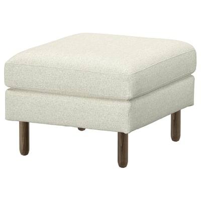 SALTSJÖBADEN footstool, light beige, upholstered fabric over solid wood, square, sleek design.
