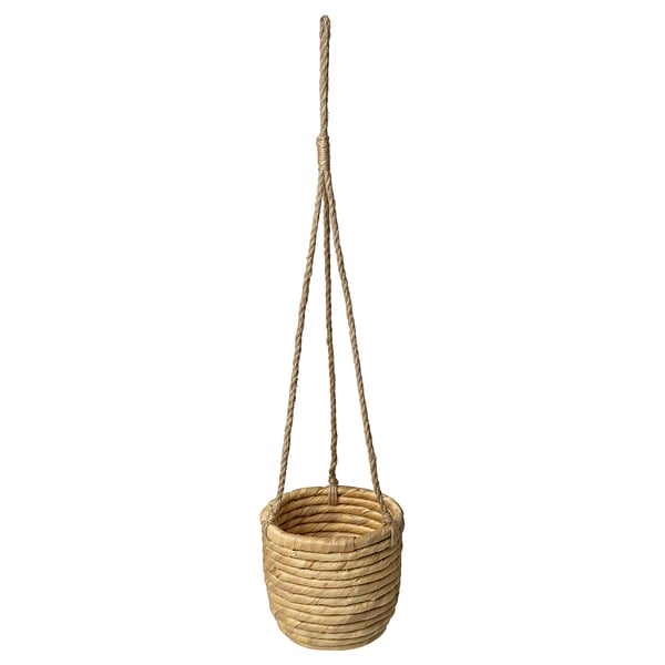 SANDÖDLA hanging basket, natural. Handwoven sedge & water hyacinth, rustic, round, plant holder.