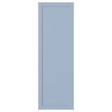 A blue SANNIDAL cabinet door with a simple, rectangular design. The smooth foil finish gives it a traditional look.