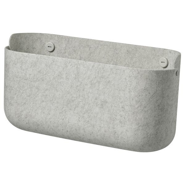 SKÅDIS grey felt basket, rectangular with round corners, wall-mounted, two metal fasteners.