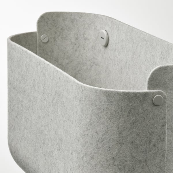 White basket with silver fasteners